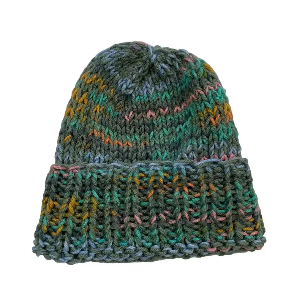 Multicolor Hand Knit Chunky Knit Cuffed Beanie / Hat, OS